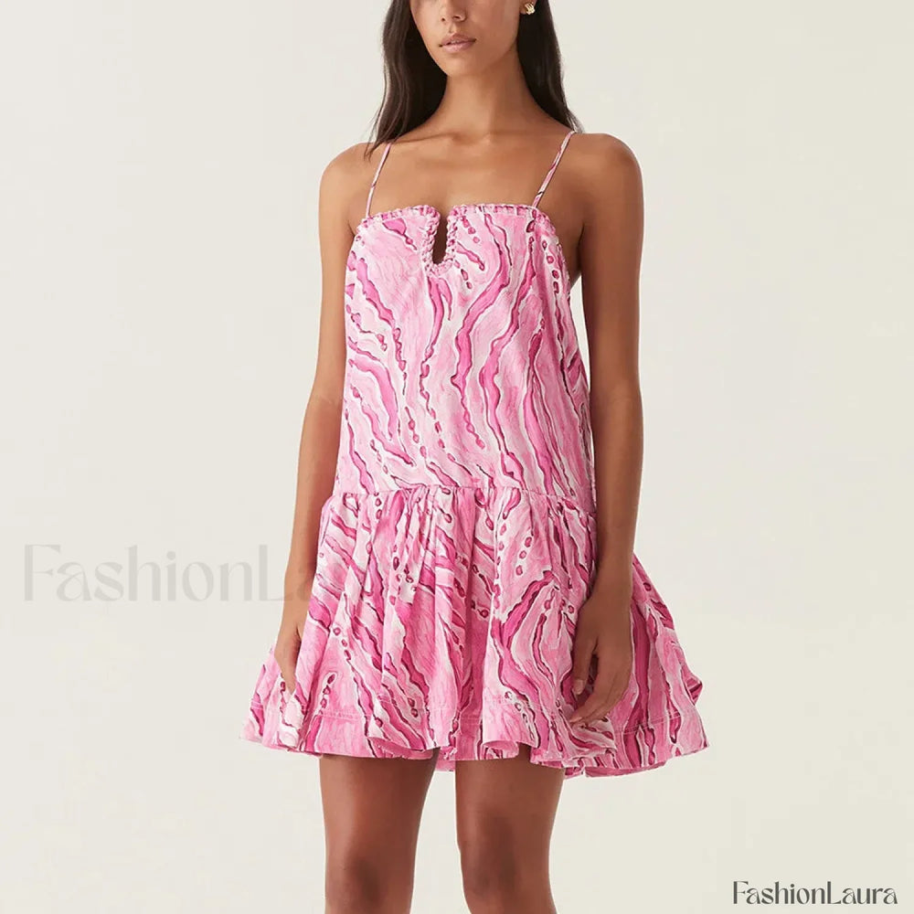 Camisole Patchwork Floral Dress PINK / S