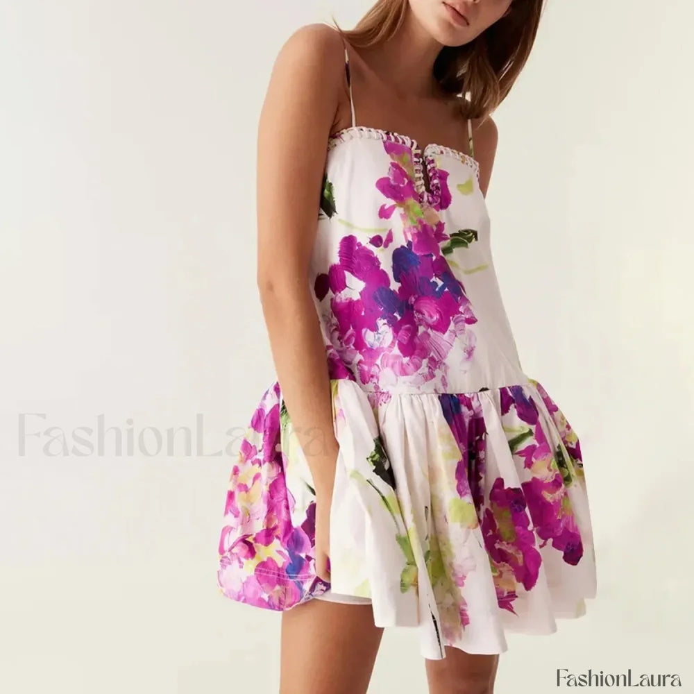 Camisole Patchwork Floral Dress PRINT / S