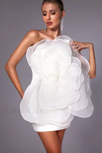 Carina One Shoulder Charming 3D Floral Dress S / White