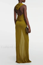 Carleigh Ruche Maxi Charming Dress With Headscarf