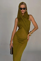 Carleigh Ruche Maxi Charming Dress With Headscarf