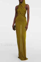 Carleigh Ruche Maxi Charming Dress With Headscarf