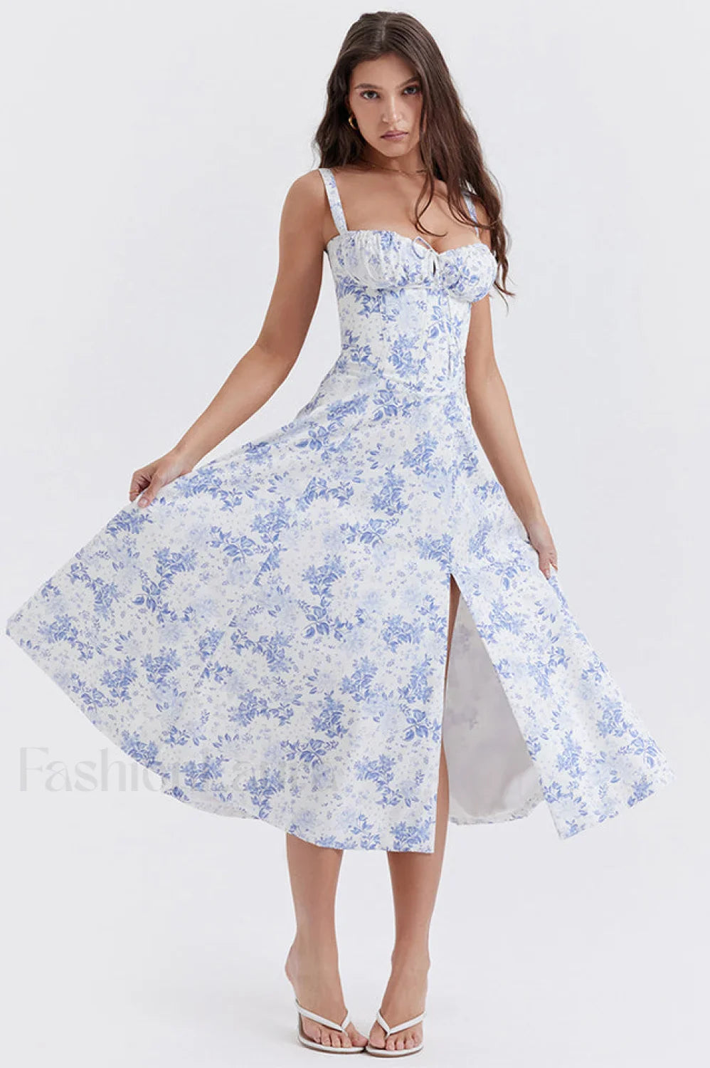 Carmen Elegant Bustier Sundress XS / Blue Print