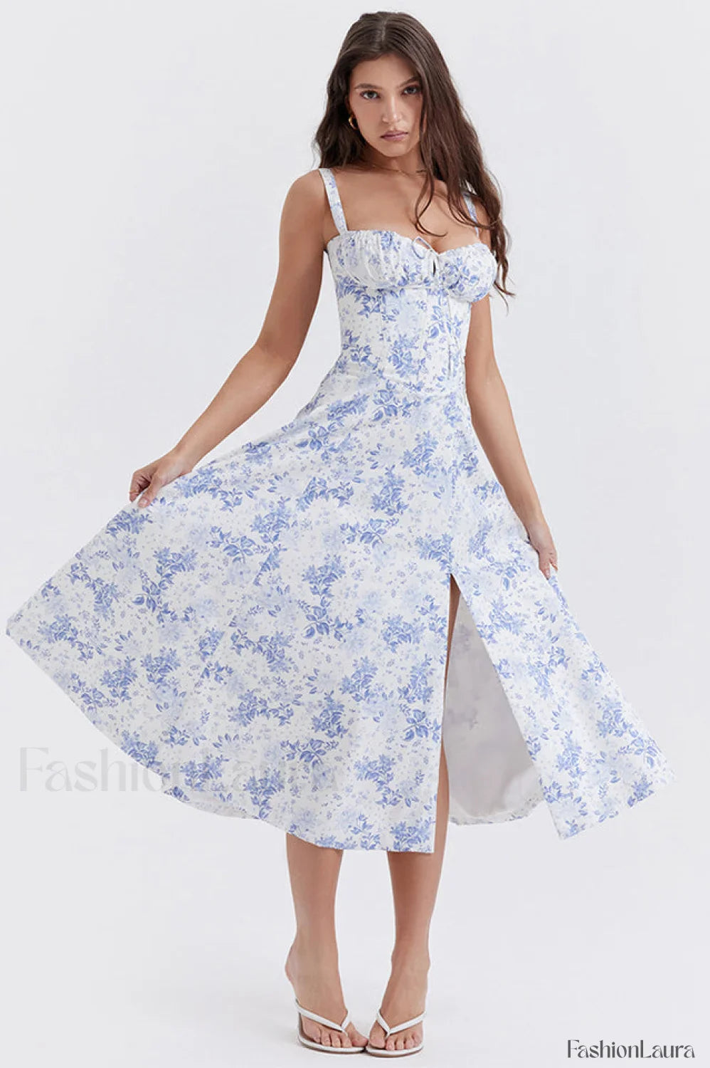 Carmen Elegant Bustier Sundress XS / Blue Print