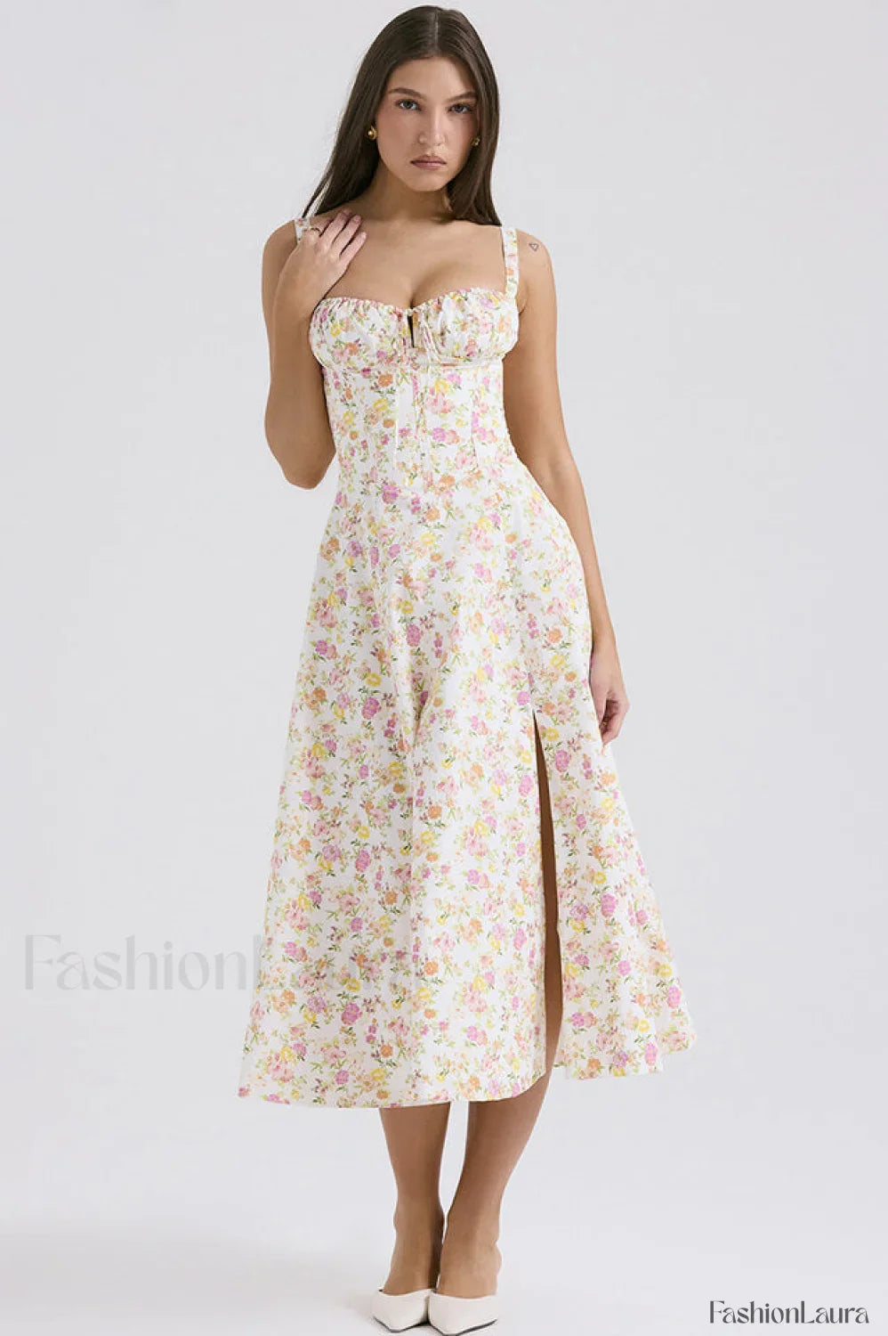 Carmen Elegant Bustier Sundress XS / Ivory Meadow Print