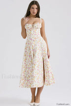 Carmen Elegant Bustier Sundress XS / Ivory Meadow Print