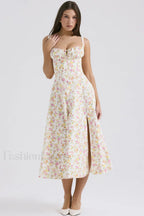 Carmen Elegant Bustier Sundress XS / Ivory Meadow Print
