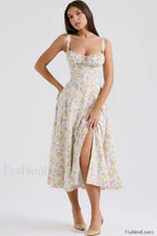 Carmen Elegant Bustier Sundress XS / Pale Blue Meadow Print