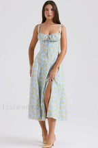 Carmen Elegant Bustier Sundress XS / Soft Blue Vintage Floral Print