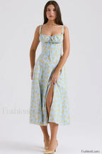 Carmen Elegant Bustier Sundress XS / Soft Blue Vintage Floral Print