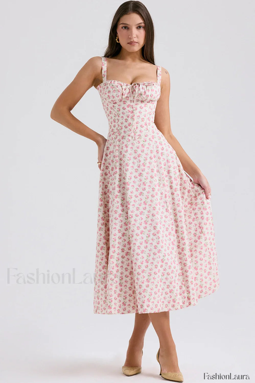 Carmen Elegant Bustier Sundress XS / White Rosebud Print