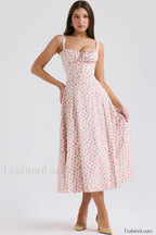 Carmen Elegant Bustier Sundress XS / White Rosebud Print