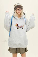 Cartoon Dog Embroidery Hooded Sweatshirt