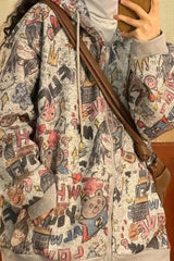 Cartoon Graffiti Full Print Zipper Hoodie