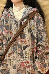 Cartoon Graffiti Full Print Zipper Hoodie Grey / M