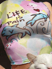 Cartoon Print Mesh Tank Top Blue / S Tops&Tees