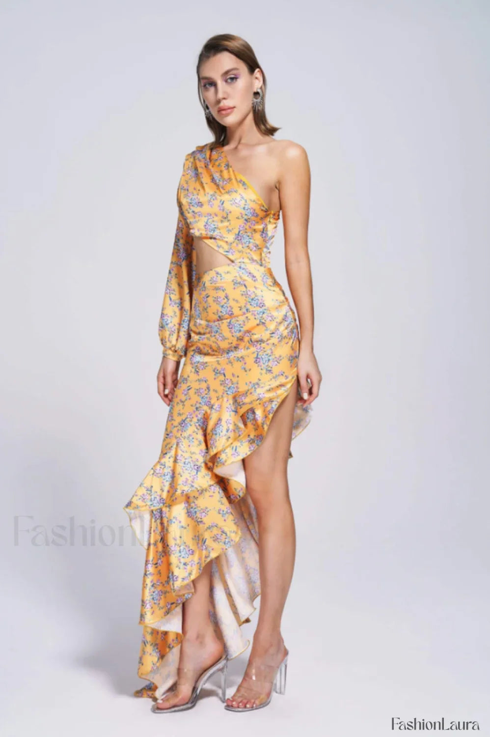 Cassidy One Shoulder Charming Floral Maxi Dress