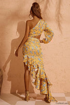 Cassidy One Shoulder Charming Floral Maxi Dress