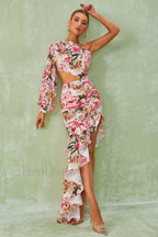 Cassidy One Shoulder Charming Floral Maxi Dress S / Pink