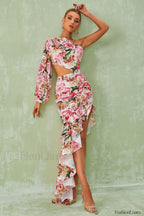 Cassidy One Shoulder Charming Floral Maxi Dress S / Pink