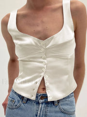 Casual Button Front Strappy Top Tank Tops & Camis