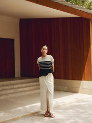 Casual Cotton Blends Trendy Striped Knit Top Sweaters L