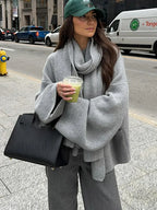 Casual Grey Cropped Oversize Women’s Scarf Collar Long Sleeve Knitted Pullover Sweater Grey / S Sweaters L