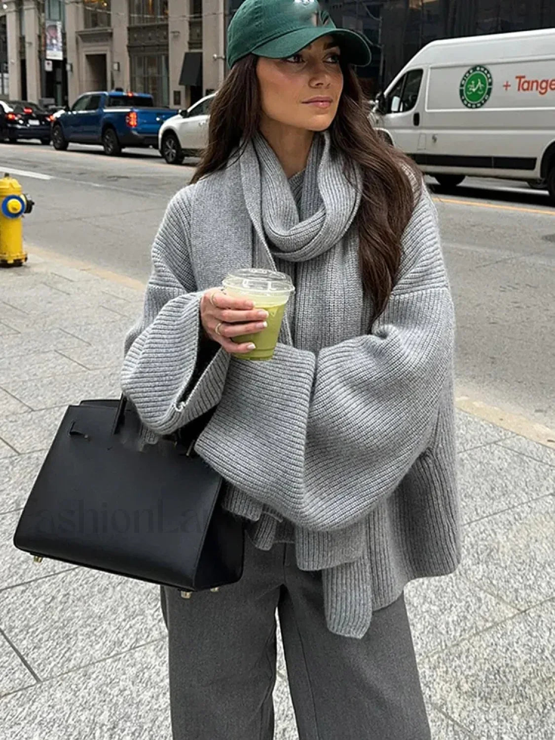 Casual Grey Cropped Oversize Women’s Scarf Collar Long Sleeve Knitted Pullover Sweater Grey / S Sweaters L