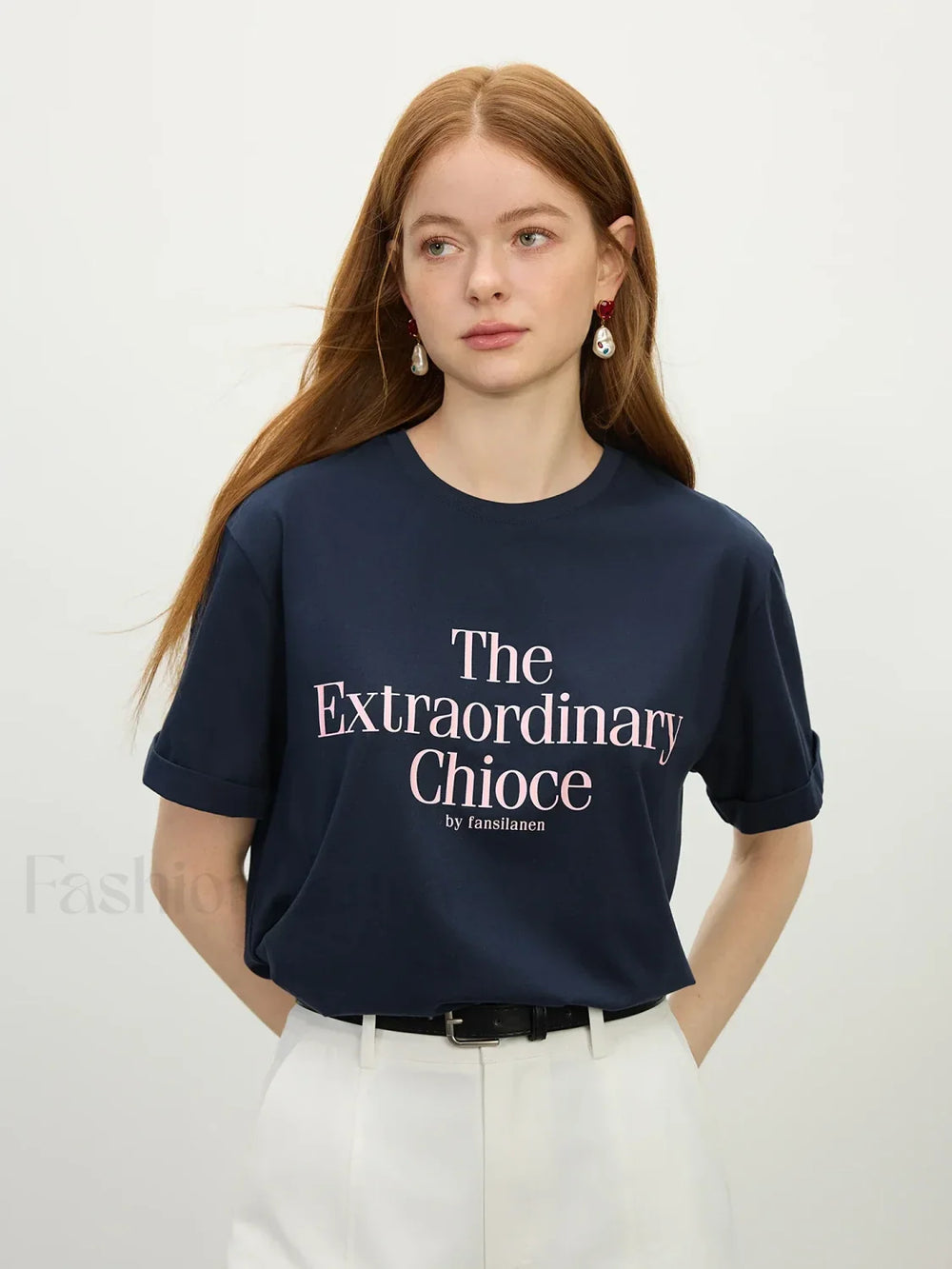 Casual Letter Round Neck Short T Shirt Navy Blue / XS