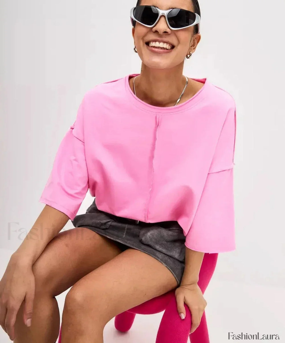 Casual Oversized Cotton Pink T Shirt