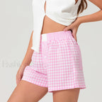 Casual Plaid Button Contrast Color Elastic Waist Summer Short