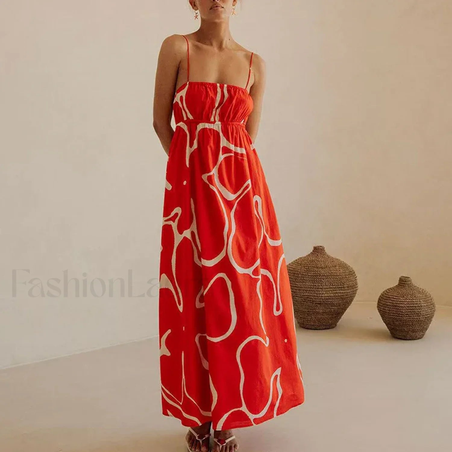 Casual Pleated Swing Dress Off Shoulder Floral Print Beach Floral Dress red / S