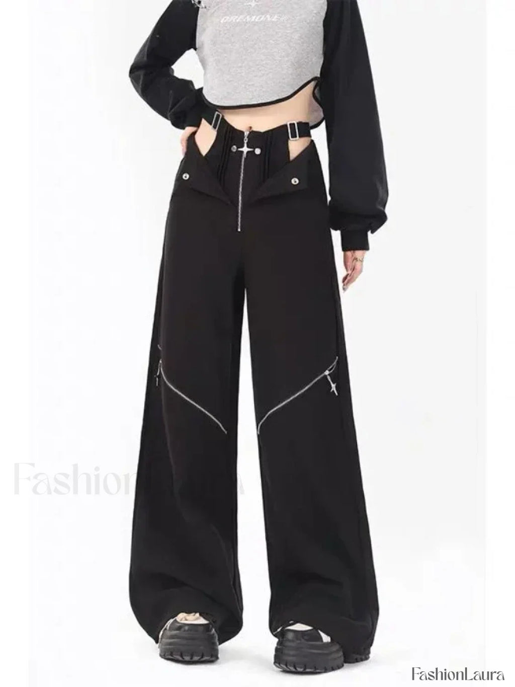 Casual Retro Black Cargo Pants for Halloween Gatherings