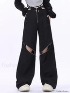 Casual Retro Black Cargo Pants for Halloween Gatherings