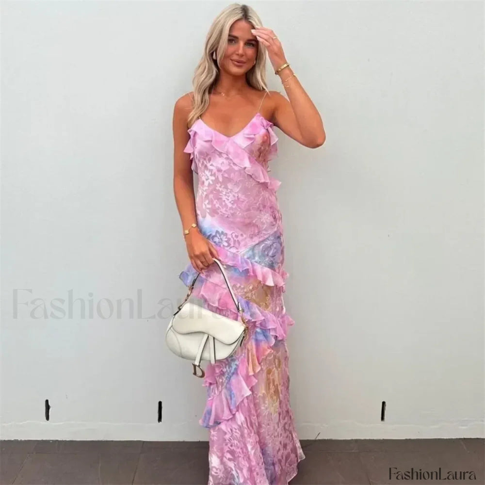 Casual Sling Floral Dress Pink / S