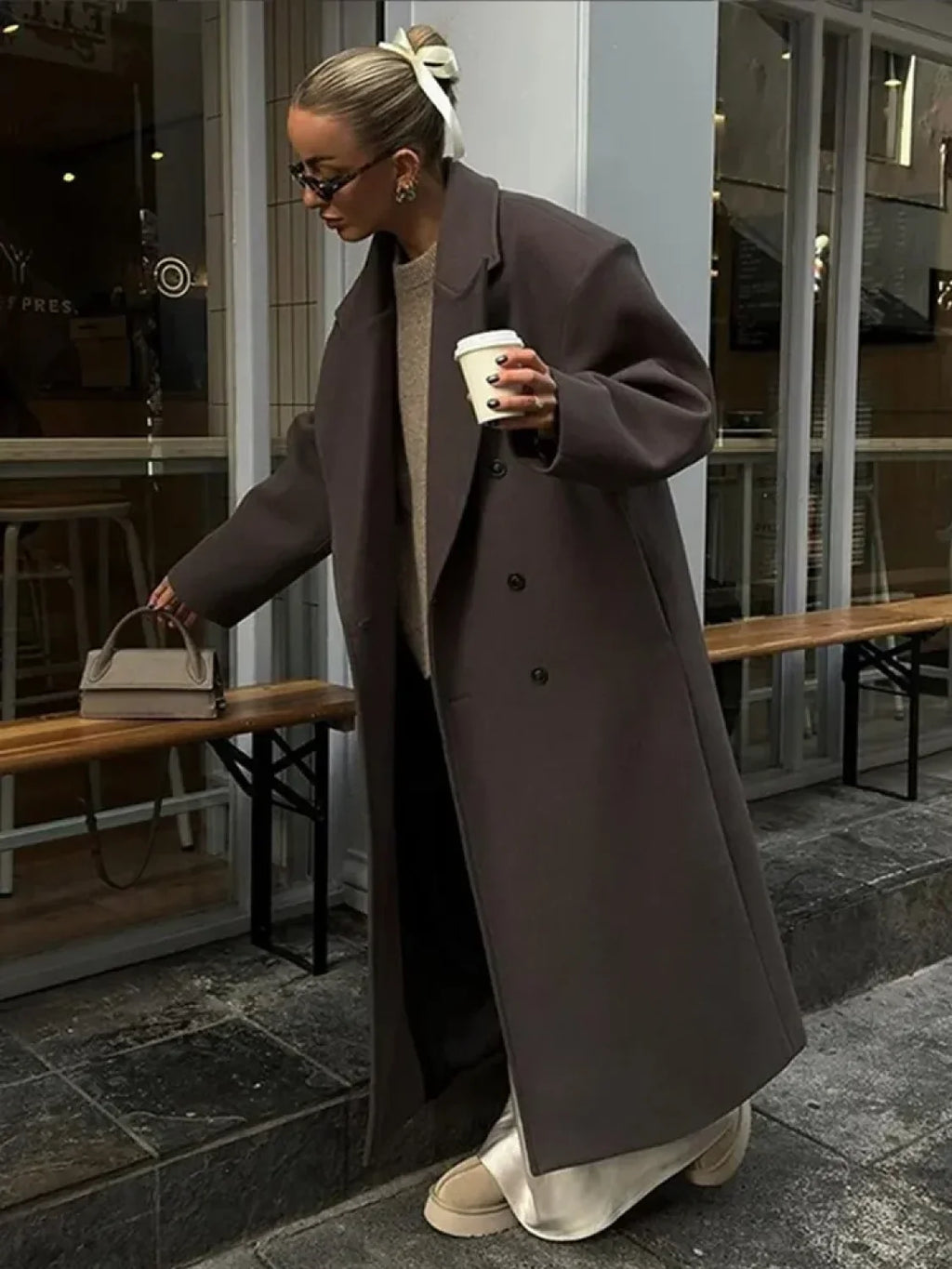 Casual Solid Double Breasted Long Overcoats