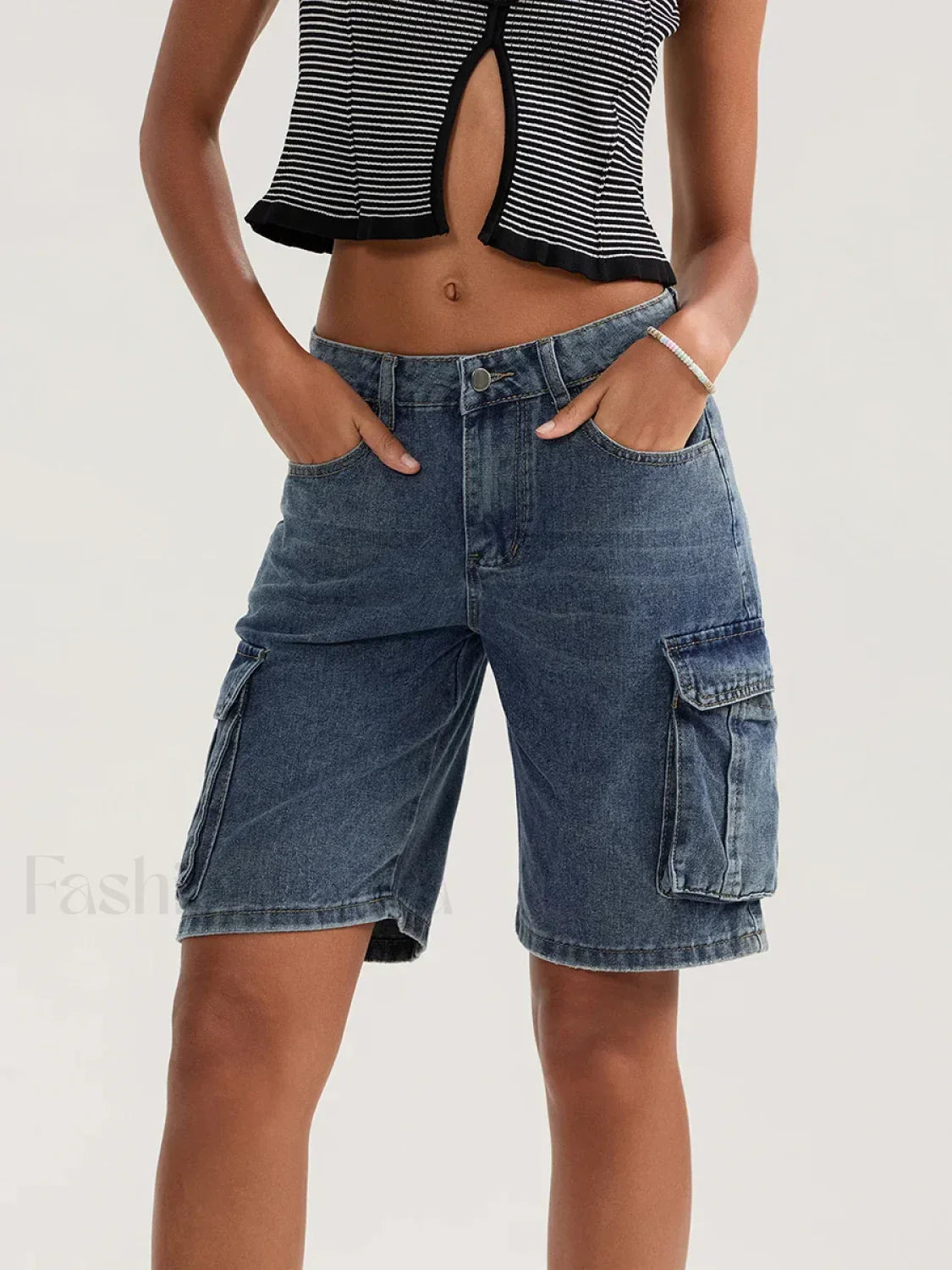 Casual Summer Denim Mid Rise Button Jeans Short