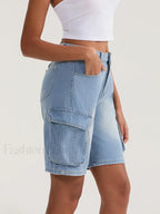 Casual Summer Denim Mid Rise Button Jeans Short