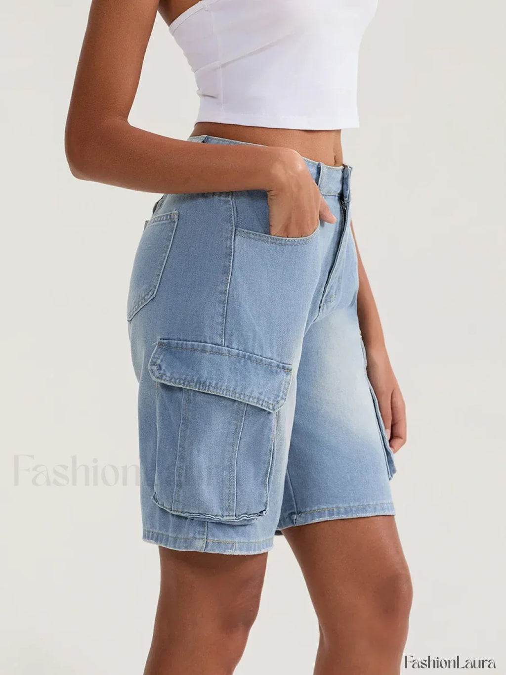 Casual Summer Denim Mid Rise Button Jeans Short