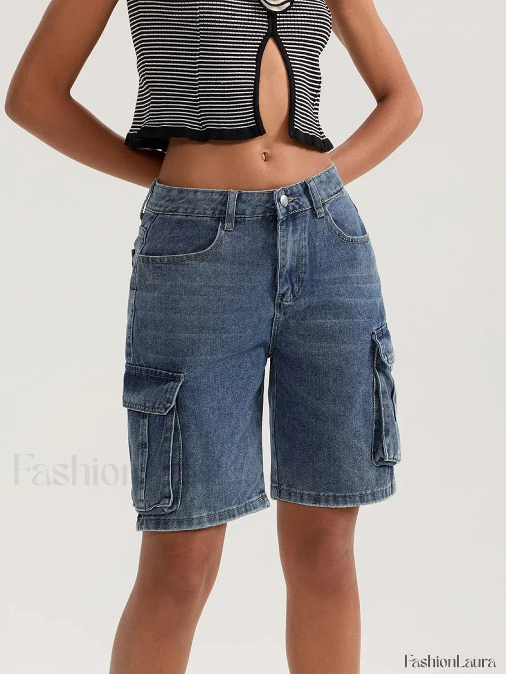 Casual Summer Denim Mid Rise Button Jeans Short