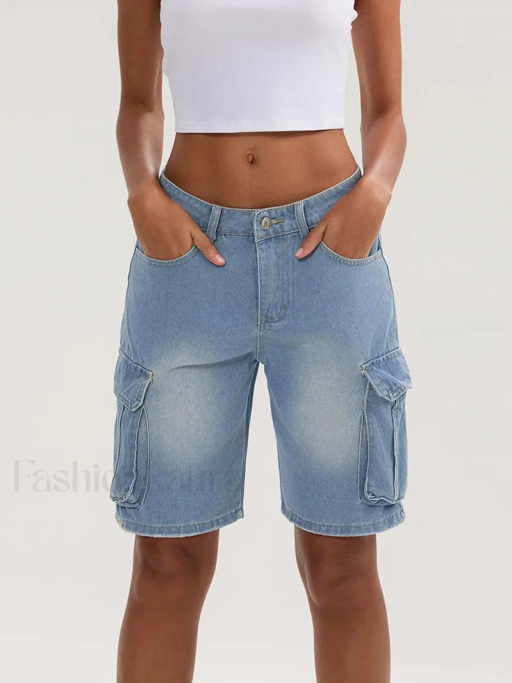 Casual Summer Denim Mid Rise Button Jeans Short SKY BLUE / S