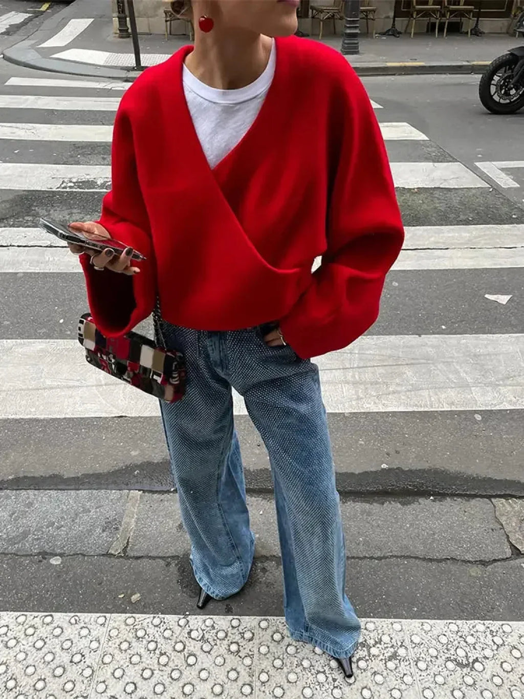 Casual V Neck Long Sleeve Christmas Sweater Christmas Sweaters L