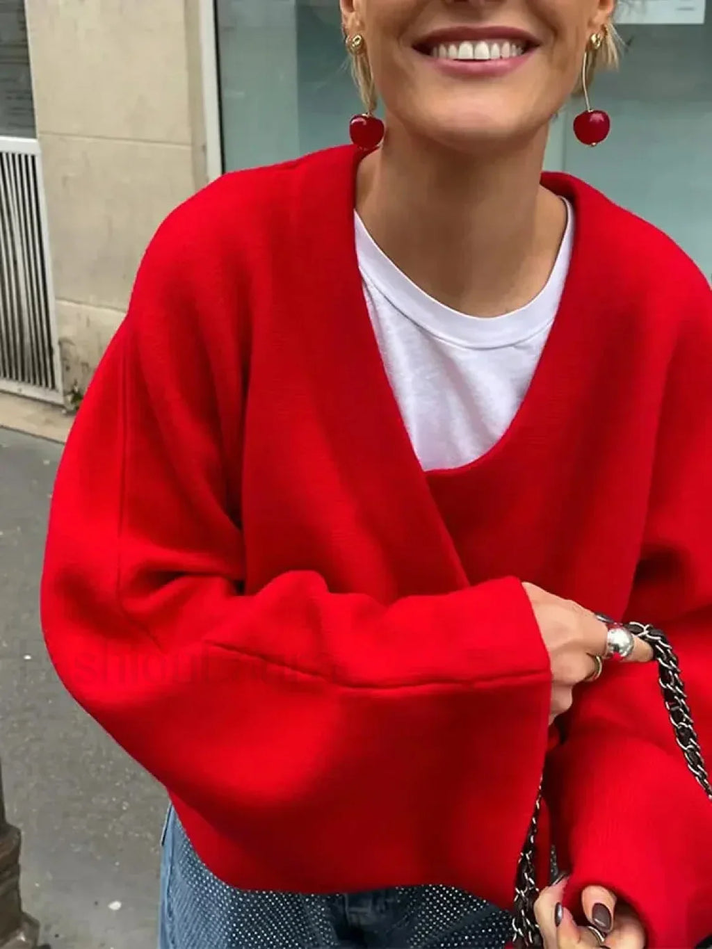 Casual V Neck Long Sleeve Christmas Sweater Christmas Sweaters L