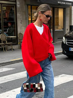 Casual V Neck Long Sleeve Christmas Sweater Christmas Sweaters L