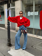 Casual V Neck Long Sleeve Christmas Sweater Christmas Sweaters L