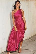 Catalina One Shoulder Charming Pleated Satin Dress