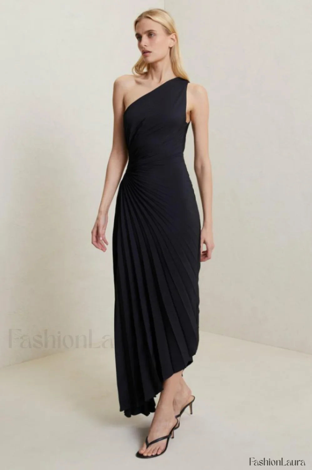 Catalina One Shoulder Charming Pleated Satin Dress