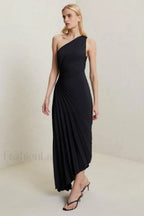 Catalina One Shoulder Charming Pleated Satin Dress