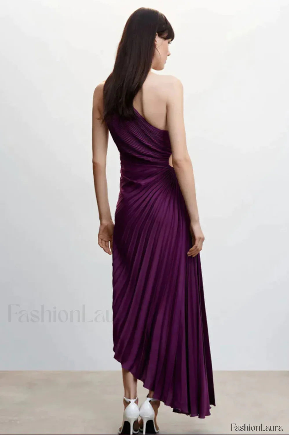 Catalina One Shoulder Charming Pleated Satin Dress