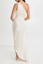 Catalina One Shoulder Charming Pleated Satin Dress